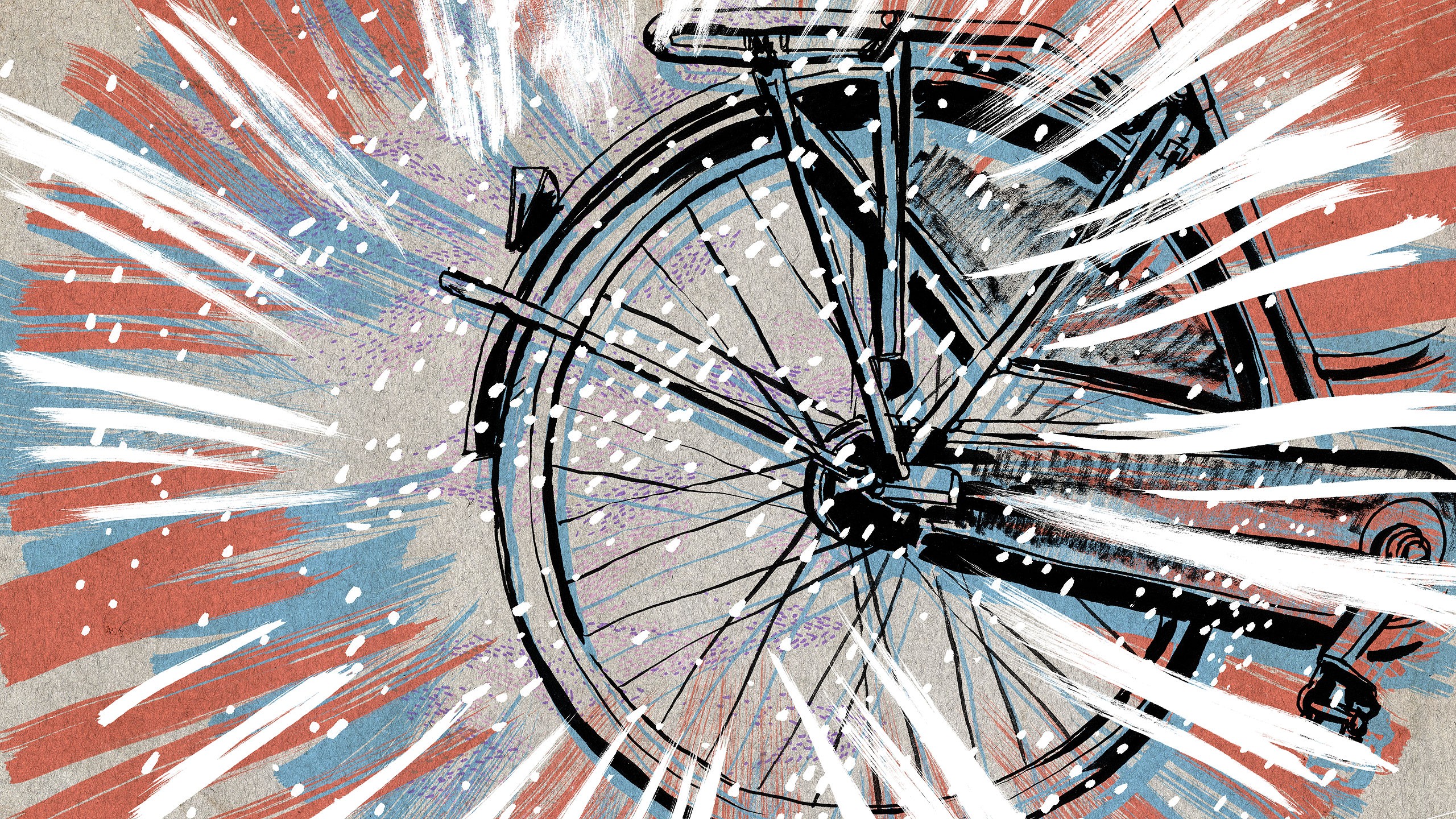 2560x1440 Wallpaper Painting, Digital Art, Abstract, Lines, Wheels - Abstract Bicycle Painting