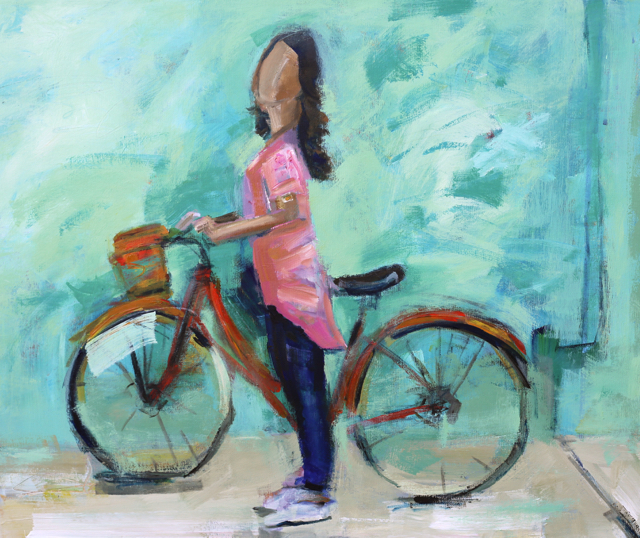 640x538 Elizabeth Chapman Figurative Abstract Painting Bicycle Girl By - Abstract Bike Painting