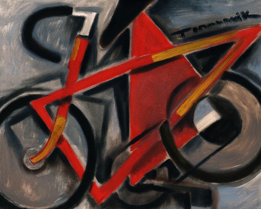 900x719 Tommervik Abstract Cubism Red Ten Speed Bike Art Print Painting By - Abstract Bike Painting