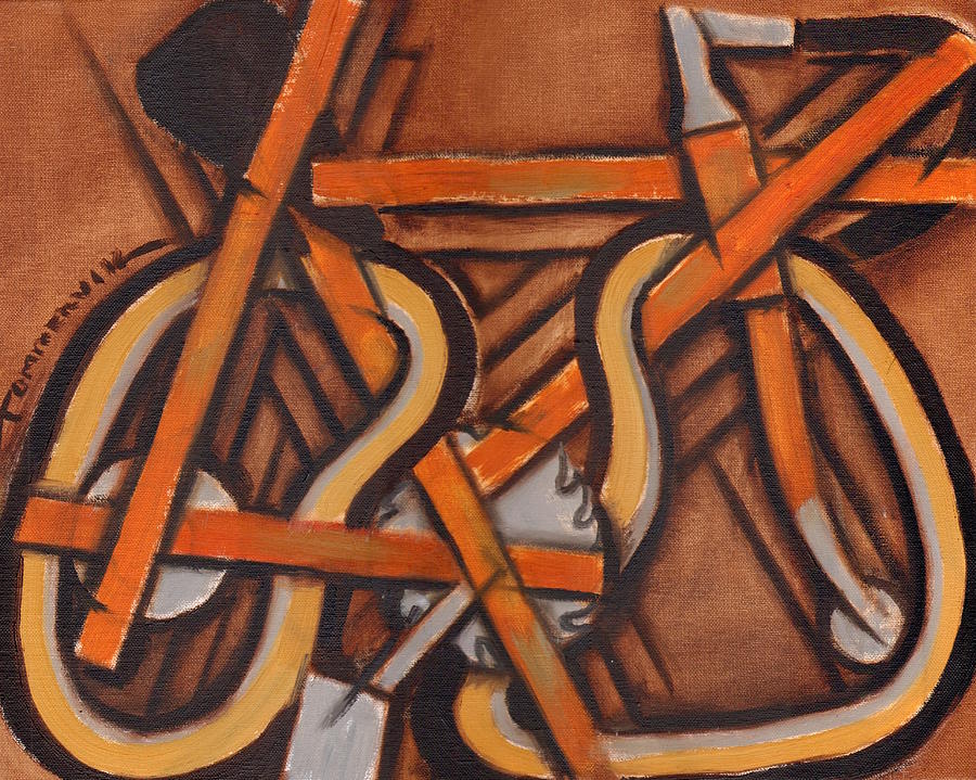 900x719 Tommervik Abstract Orange Bike Art Print Painting By Tommervik - Abstract Bike Painting