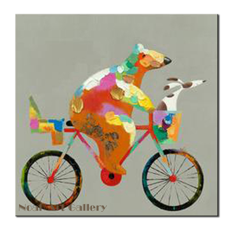 800x800 Bear On A Bike Acrylic Modern Canvas Art Animal Oil Painting - Abstract Bike Painting