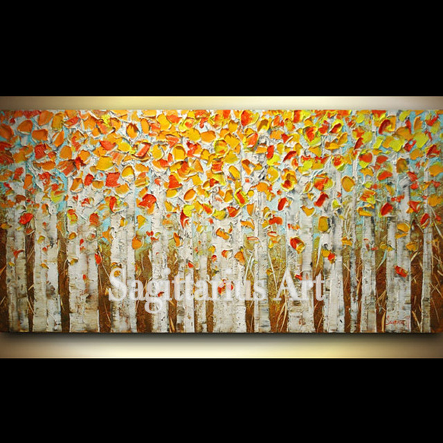 640x640 Hand Painted Wall Art Abstract Birch Trees Impasto Wall Decor Red - Abstract Birch Tree Painting