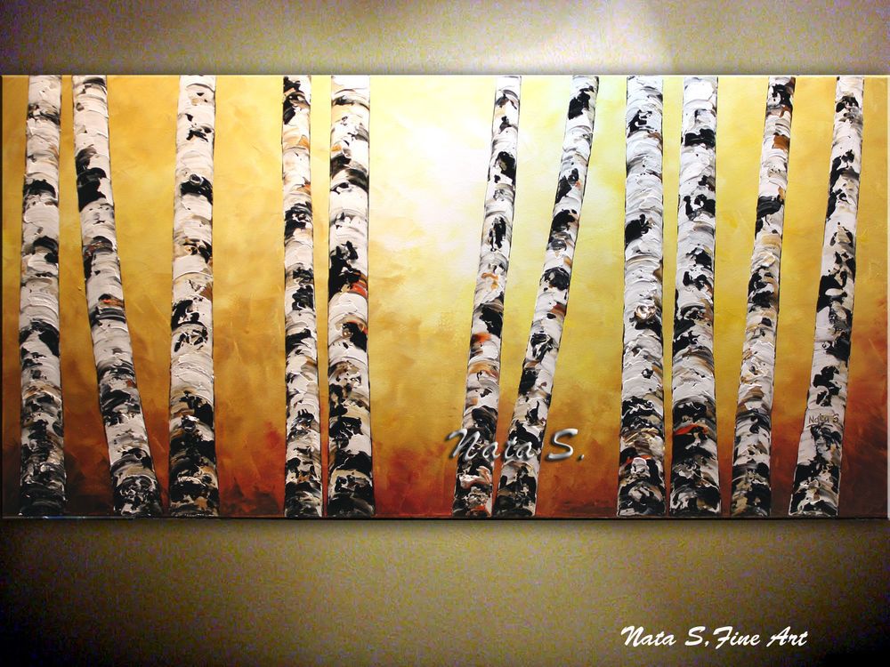 1000x750 Original Birch Tree Painting.abstract Birch Forest Painting 24 X - Abstract Birch Tree Painting