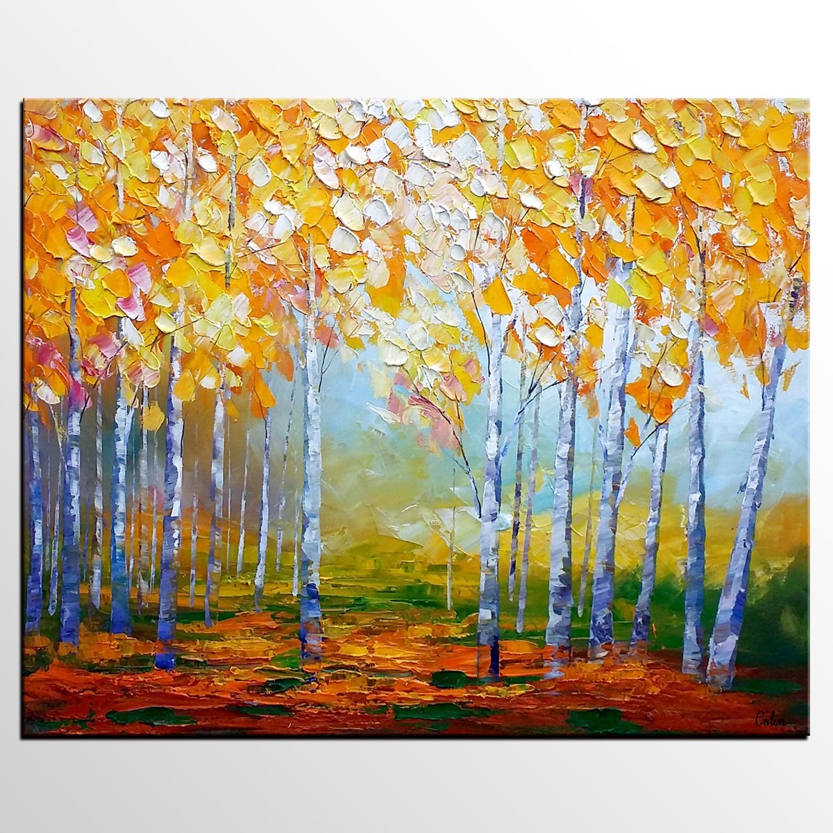 1200x1200 Birch Tree Painting, Abstract Landscape Art, Living Room Wall Art - Abstract Birch Tree Painting