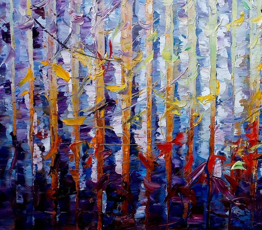 1024x901 Birch Tree Painting, Abstract Oil Painting, Custom Painting, Large - Abstract Birch Tree Painting
