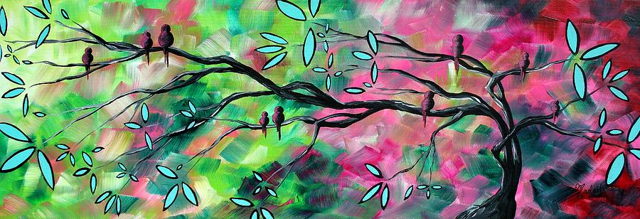 900x308 Abstract Landscape Bird And Blossoms Original Painting Birds - Abstract Bird Painting