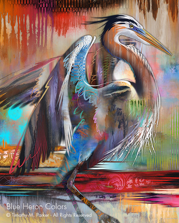 570x711 Blue Heron Colors Abstract Bird Fine Art Print Art2d Gallery - Abstract Bird Painting