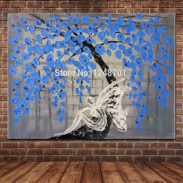 640x640 Canvas Art Hand Painted Wall Decoartive Oil Painting Palette Knife - Abstract Blue Oil Painting
