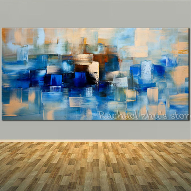 640x640 Hand Painted Abstract Blue Oil Painting On Canvas Palette Knife - Abstract Blue Oil Painting