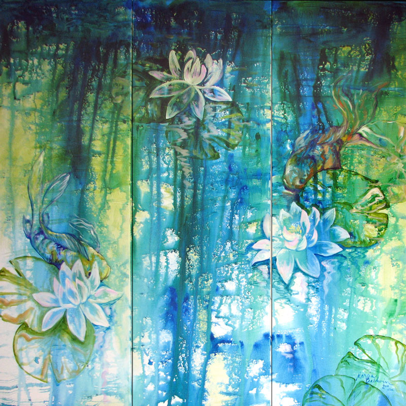 800x800 Lily Pond Amp Koi Abstract M Baldwin - Abstract Blue Oil Painting