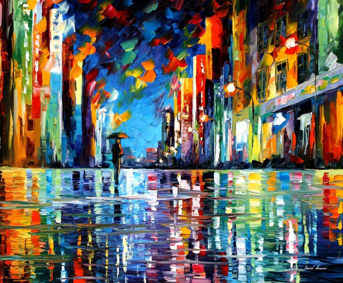 1188x982 Reflections Of The Blue Rain Palette Knife Oil Painting - Abstract Blue Oil Painting
