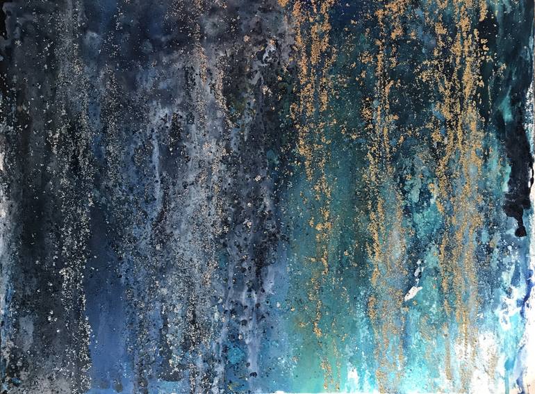 770x567 Saatchi Art Waterfall Blue Turquoise Gold Abstract Oil Painting - Abstract Blue Oil Painting