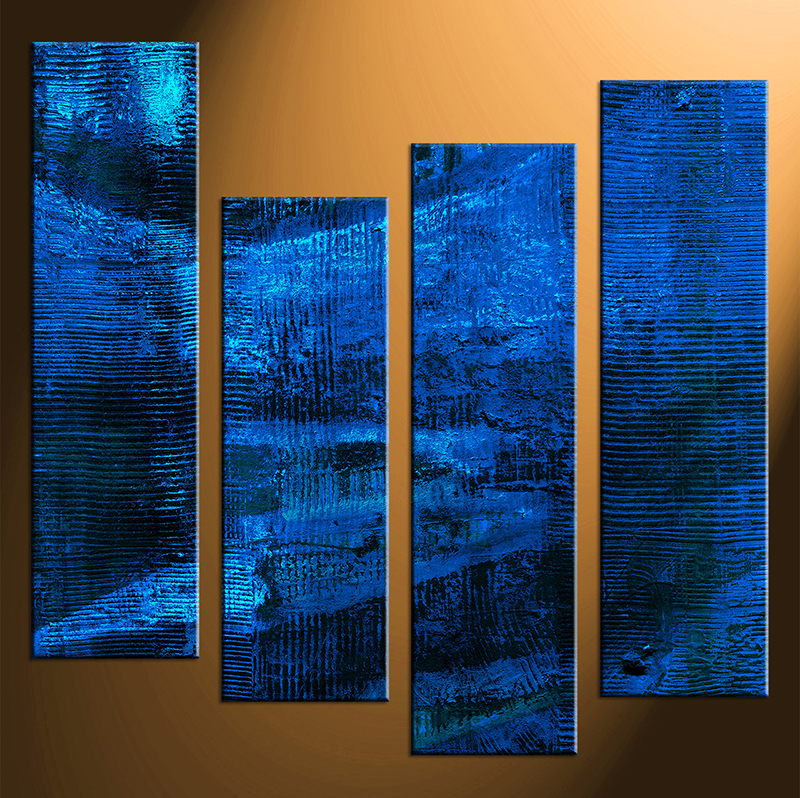 800x798 4 Piece Blue Abstract Large Canvas Oil Paintings Artwork - Abstract Blue Oil Painting