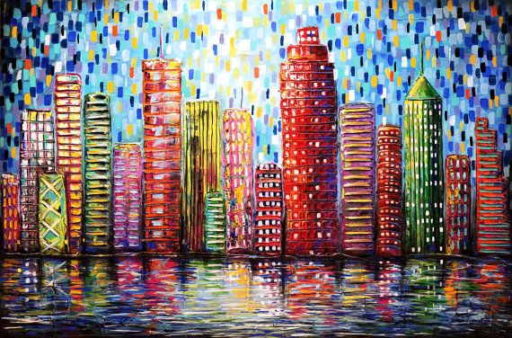 570x376 Textured Urban City Buildings Painting Abstract By Fariasfineart - Abstract Building Painting