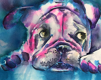 340x270 Bulldog Painting Etsy - Abstract Bulldog Painting