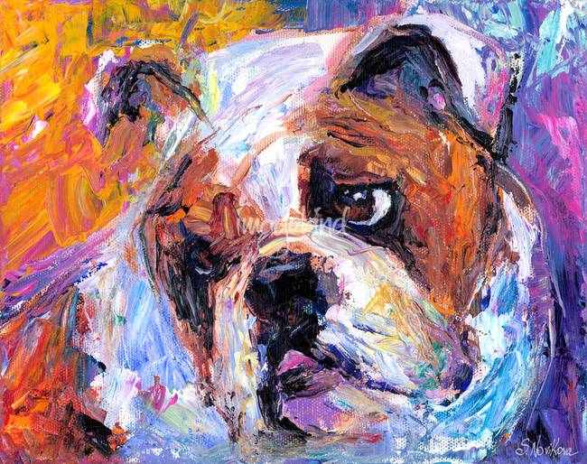 650x514 Cute American English Bulldog Print By Svetlana Novikova - Abstract Bulldog Painting