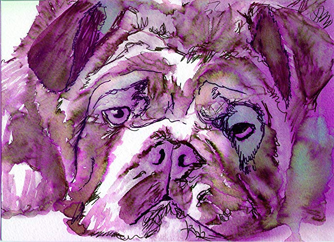 688x500 English Bulldog Painting Print, Abstract Bulldog Print, Pink - Abstract Bulldog Painting