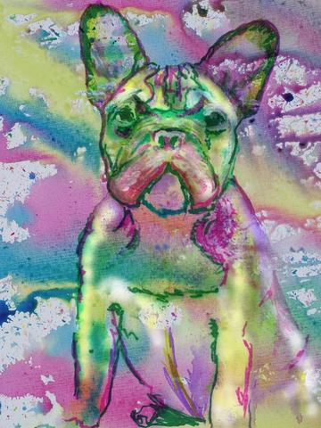 360x480 French Bulldog Watercolor Art Print, Frenchie Painting, Pink - Abstract Bulldog Painting