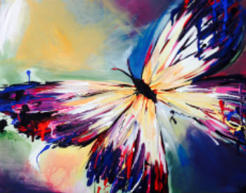 350x275 Canvas Amp Wine Parties Brushes Amp Bottles - Abstract Butterfly Painting