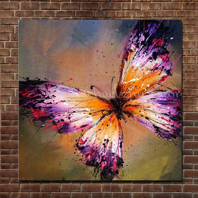 640x640 Hand Painted Abstract Purple Butterfly Oil Painting On Canvas - Abstract Butterfly Painting