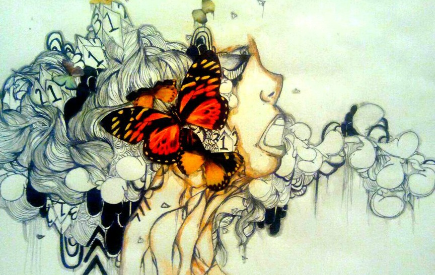 864x547 Sale 25% 6x4 Abstract Art Butterfly Portrait Mix Media Painting - Abstract Butterfly Painting