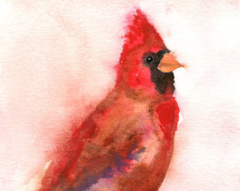 340x270 Cardinal Painting Bird Art Cardinal Watercolor Fine Art - Abstract Cardinal Painting