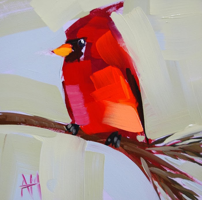 700x694 Cardinal No. 55 Painting Angela Moulton's Painting A Day - Abstract Cardinal Painting