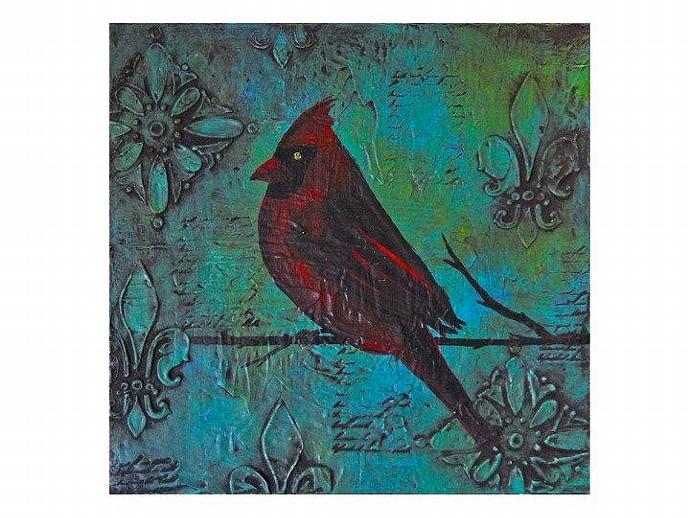 690x518 Red Cardinal Painting - Abstract Cardinal Painting