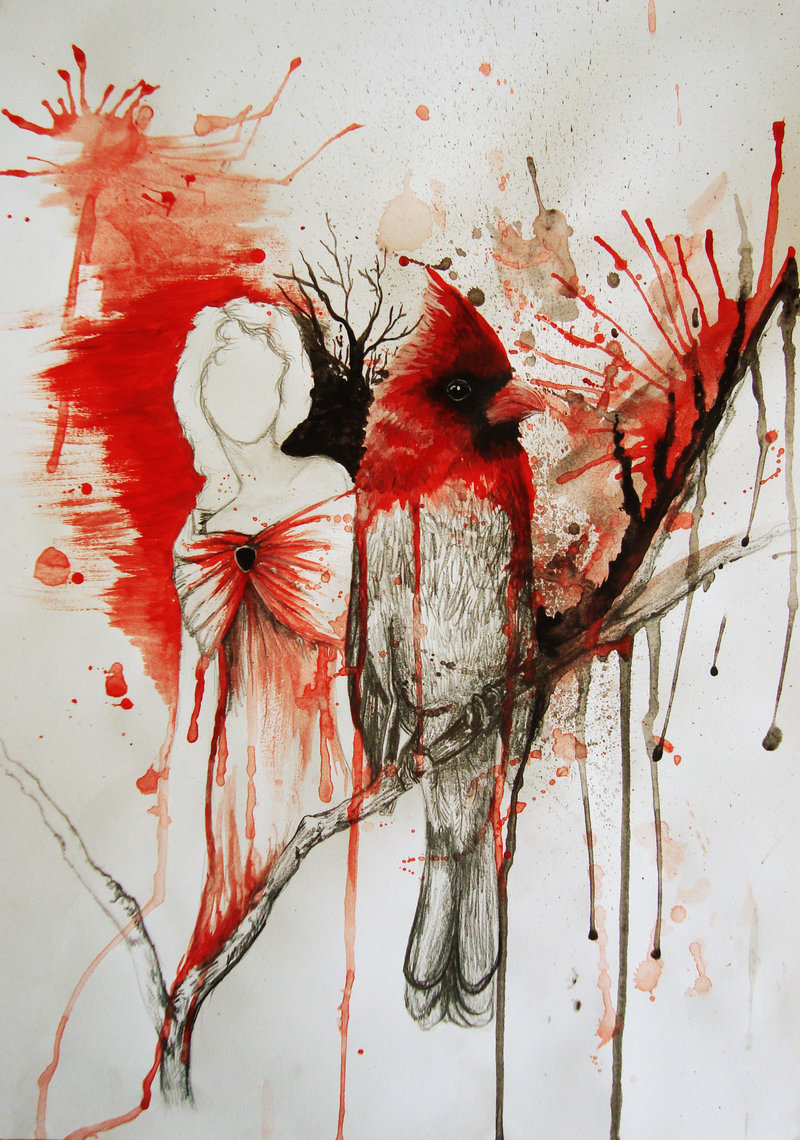 800x1140 Red Cardinal By Melpomenesmask - Abstract Cardinal Painting