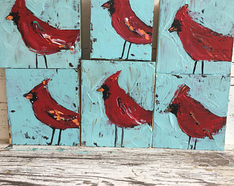 340x270 Cardinal Cardinal Art Handpainted Egg Cardinal Decor - Abstract Cardinal Painting