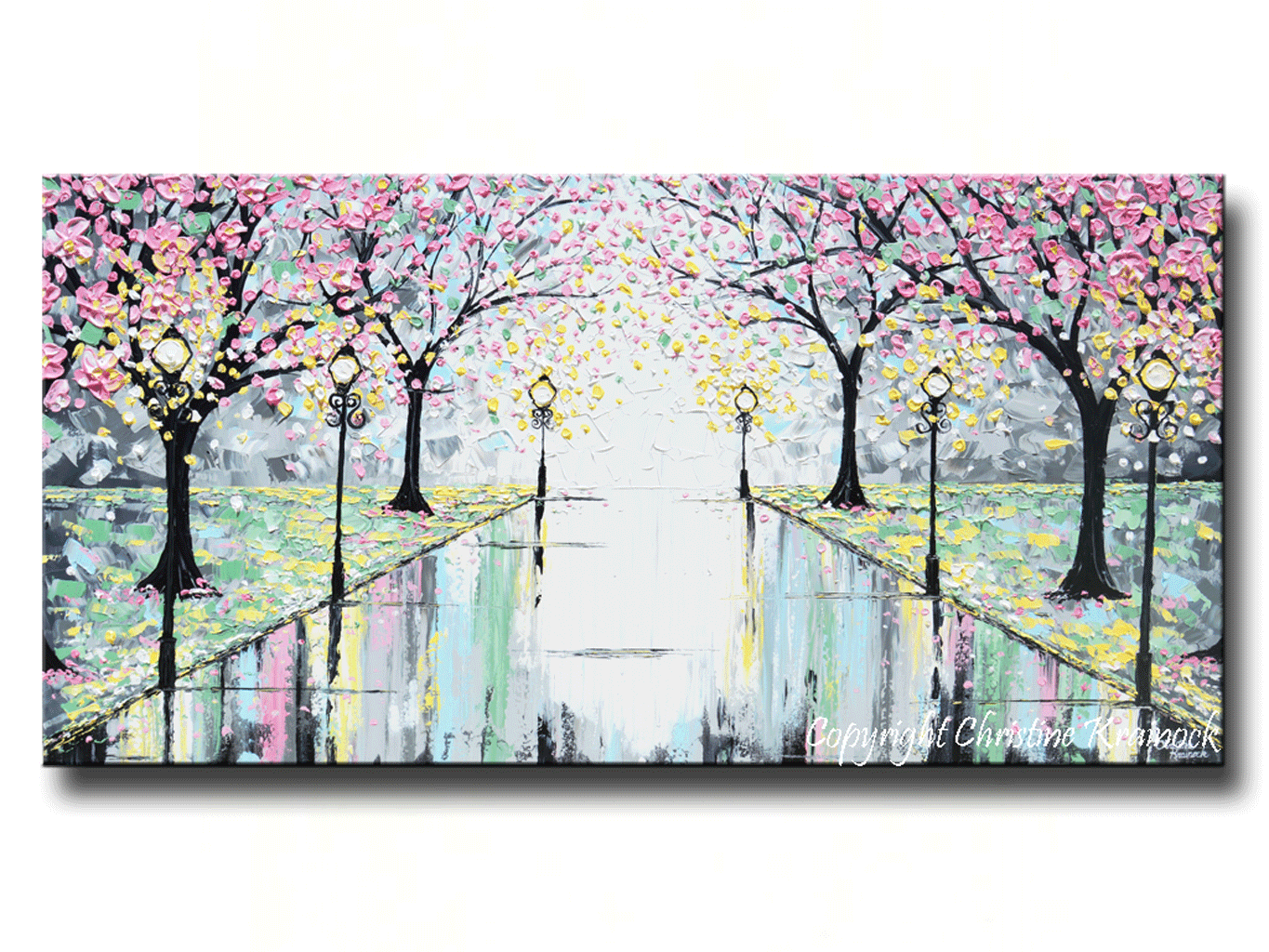1365x1024 Giclee Print Abstract Art Painting Pink Cherry Trees Canvas Prints - Abstract Cherry Blossom Painting