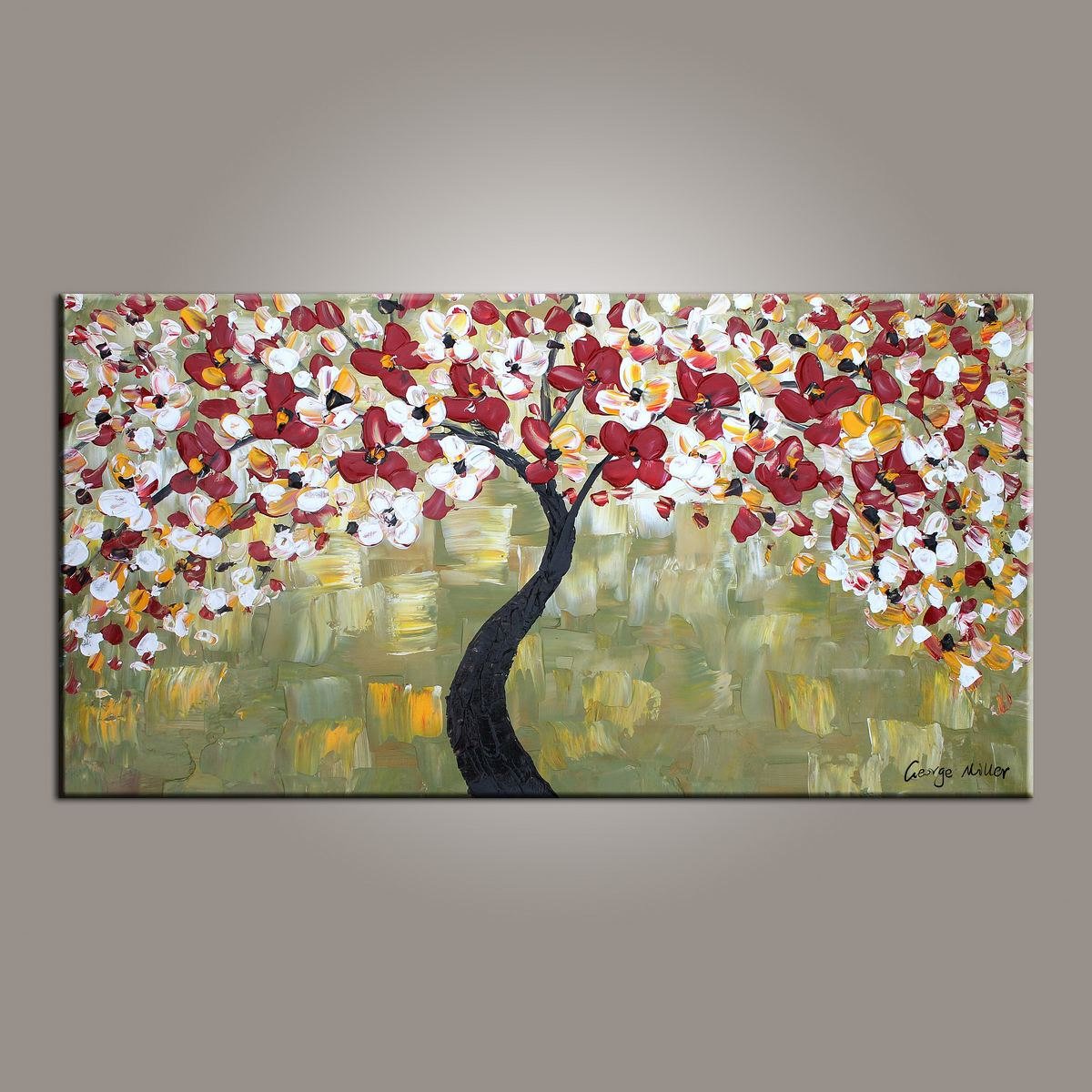 1200x1200 Tree Painting, Painting Abstract, Flower Art, Original Oil - Abstract Cherry Blossom Painting