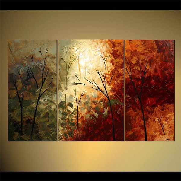 600x600 Tree Painting Cherry Tree Acrylic Painting 60 X 36 Olive Green - Abstract Cherry Blossom Painting
