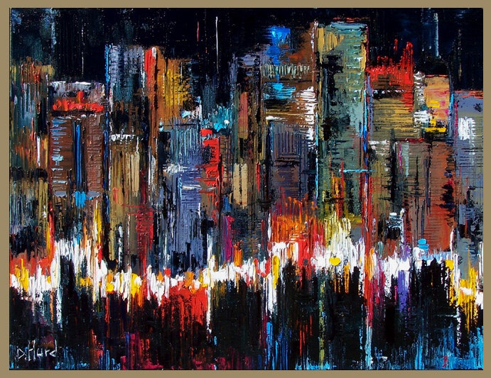 691x533 Abstract Cityscape Art Painting Night By Debra Hurd Texture By - Abstract City Painting