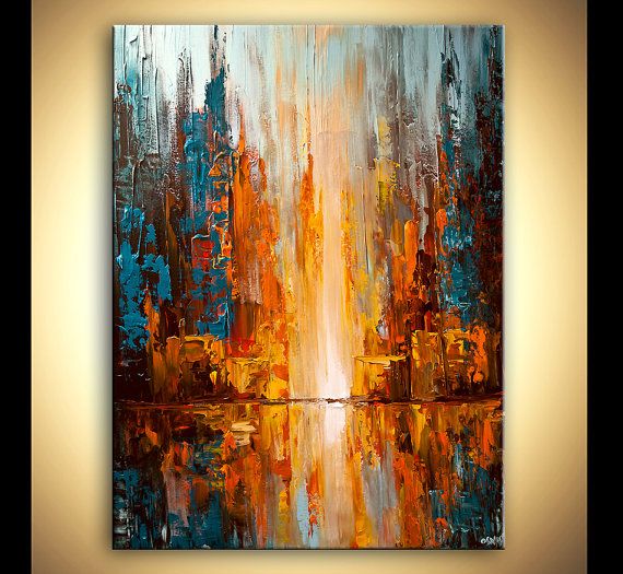 570x525 Modern Palette Knife Abstract City Painting City By Osnatfineart - Abstract City Painting