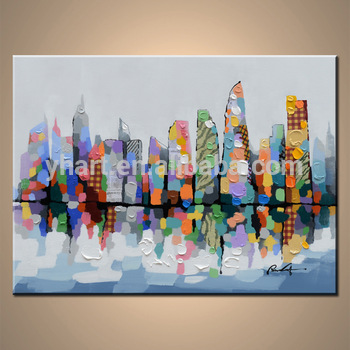 350x350 Original Abstract Cityscape Oil Painting Handpainted - Abstract City Painting