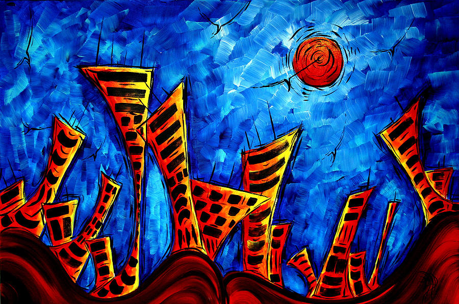 900x597 Abstract Cityscape Art Original City Painting The Lost City Ii By - Abstract Cityscape Painting