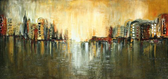 570x270 Abstract Cityscape Painting Modern Art Textured And Brush Painting - Abstract Cityscape Painting