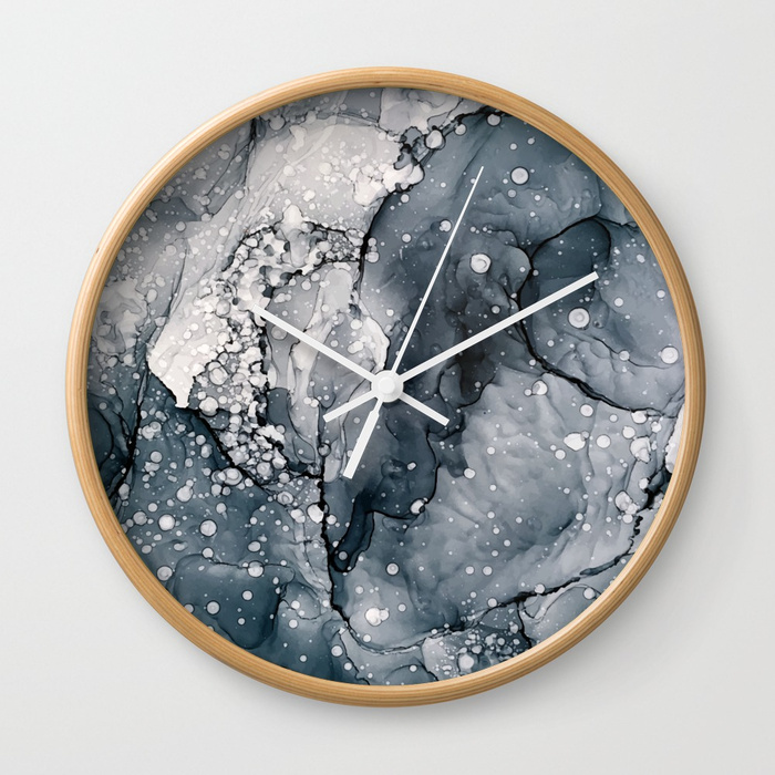 700x700 Icy Payne's Grey Abstract Bubble Snow Painting Wall Clock By - Abstract Clock Painting