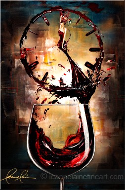 253x385 Time Piece And Wine Art, Gold And Burgundy Painting - Abstract Clock Painting