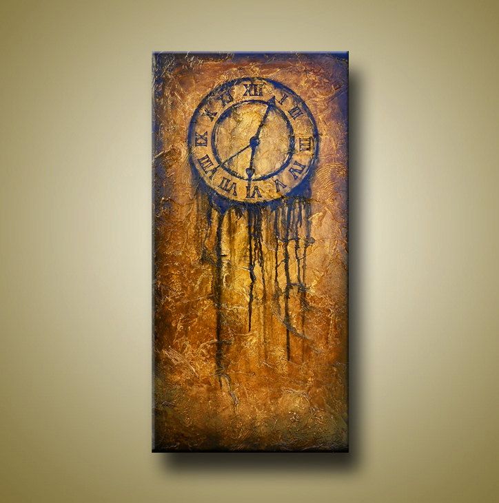 724x730 Art Painting Of Abstract Clock With Heavy Texture Original Acrylic - Abstract Clock Painting