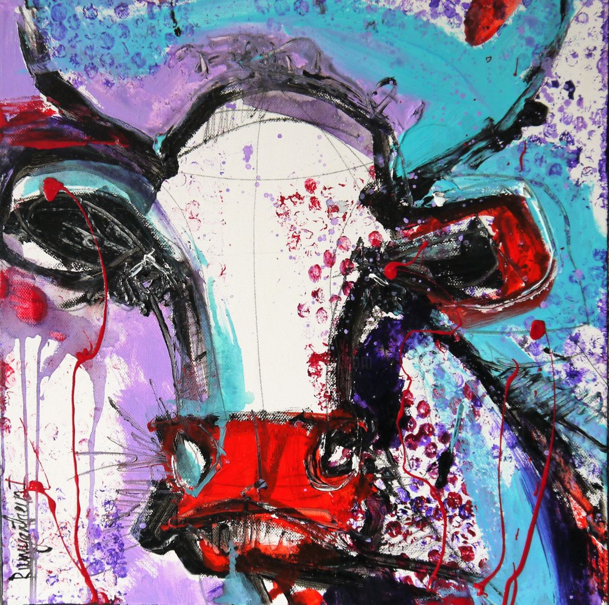 1200x1192 Gazing Cow 5 (Irina Rumyantseva) - Abstract Cow Painting