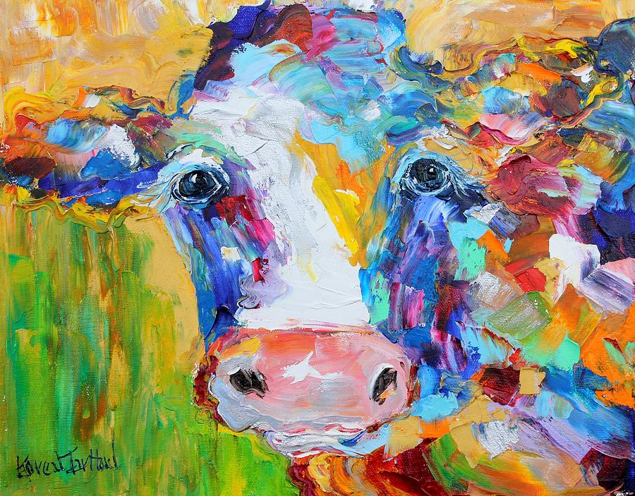 900x703 Sweet Cow Painting By Karen Tarlton - Abstract Cow Painting