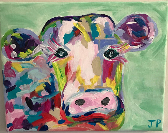570x452 Colorful Acrylic Cow Painting Fun Abstract Cow Painting - Abstract Cow Painting