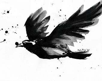 340x270 Crow Painting Ink On 8x12in Canvas A4 21x30cm Abstract - Abstract Crow Painting