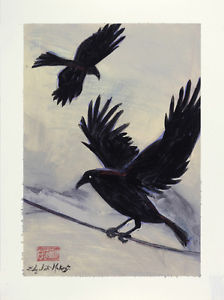 224x300 Raven Crow Black Bird Original Elizabeth Mukerji Abstract Modern - Abstract Crow Painting