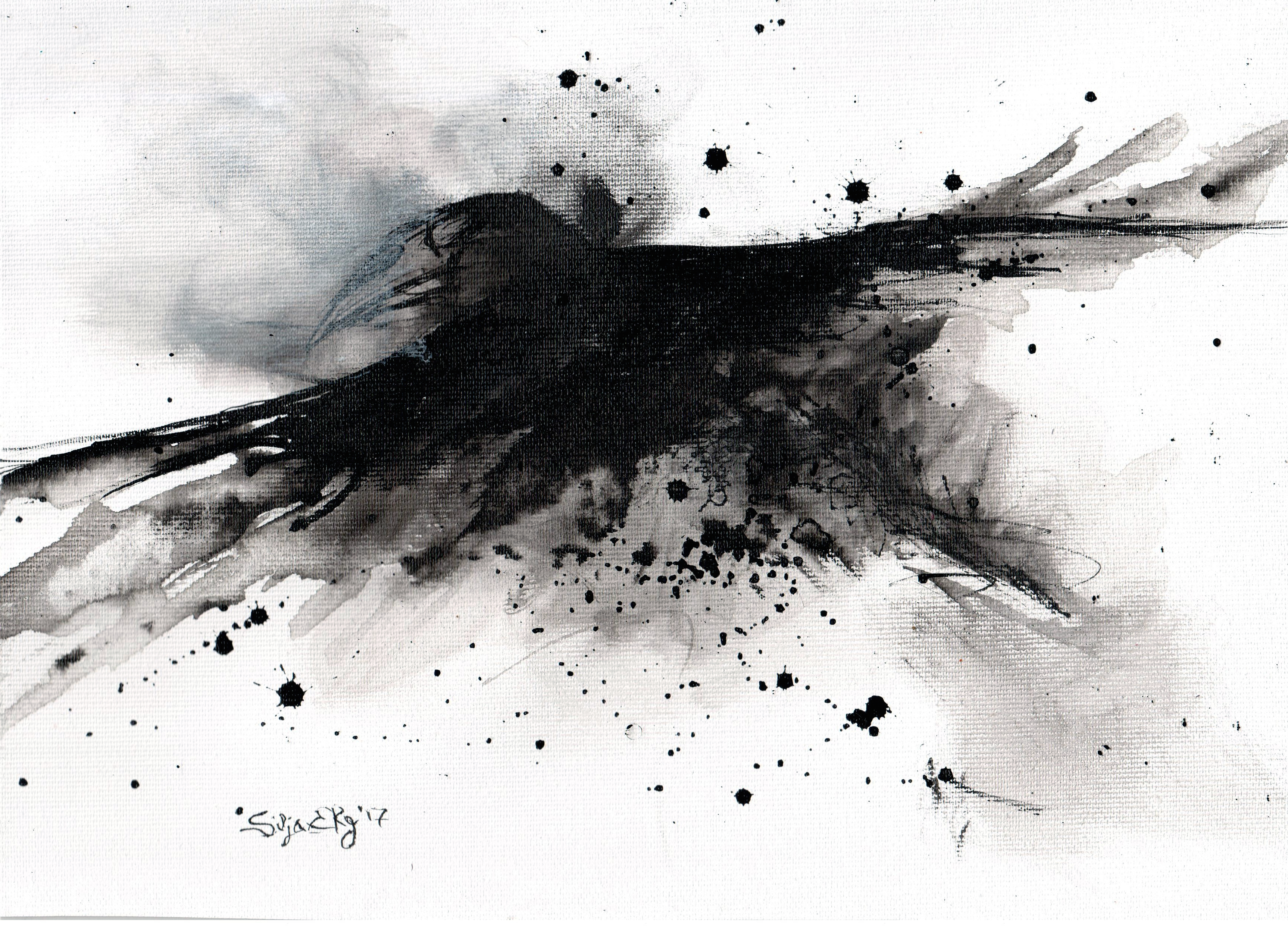 3452x2483 Abstract Crow Paintings In Ink Wash Drawings By 5erg - Abstract Crow Painting