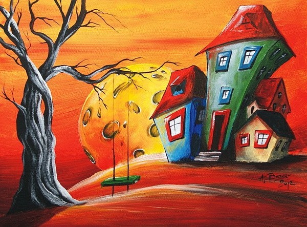 600x443 Abstract Dancing House Oil Painting For Living Room Wall - Abstract Dance Painting