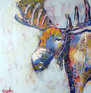 292x300 Elk Stag Deer Moose Art Painting Print Abstract 32 By 32 Signed - Abstract Deer Painting