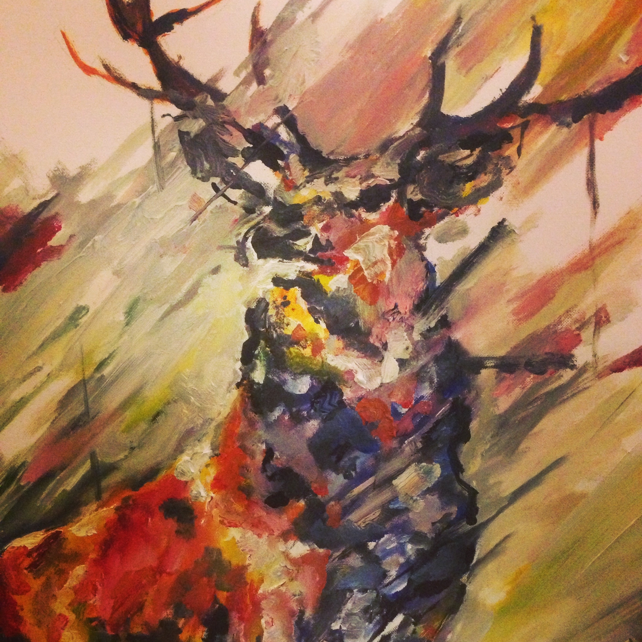 2448x2448 Stag Oil On Canvas Katy Jade Dobson - Abstract Deer Painting